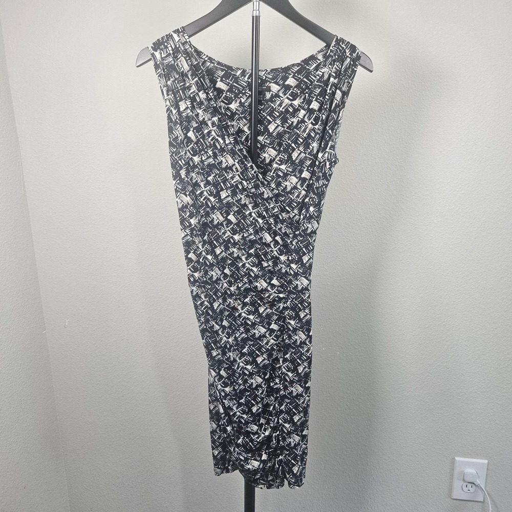 Ann Taylor Sheath Dress Women XXSP Black White Abstract Faux Wrap Professional